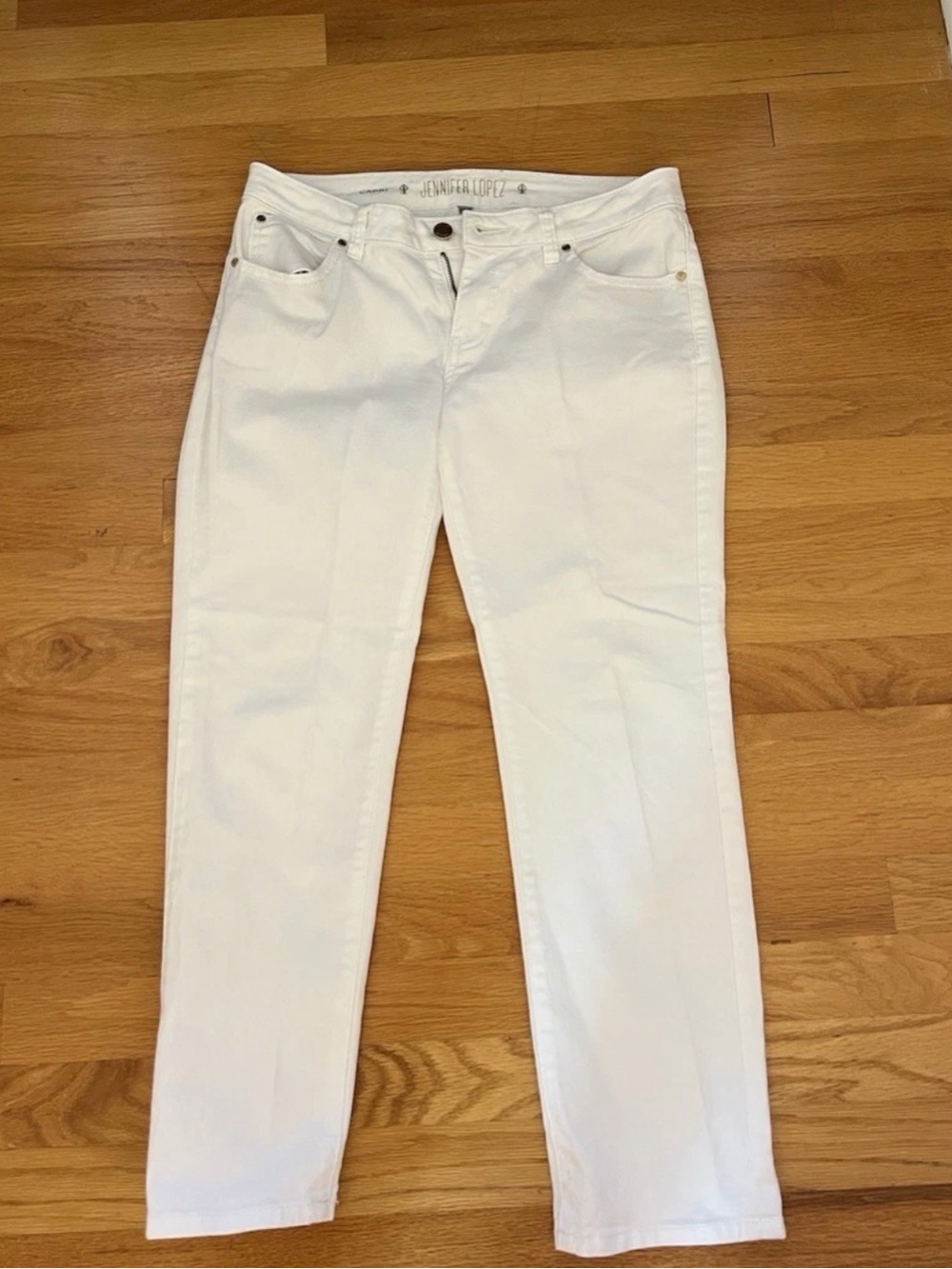 Jennifer Lopez Womens Capri Jeans Size 4 White Pants Gold Zippers And Button